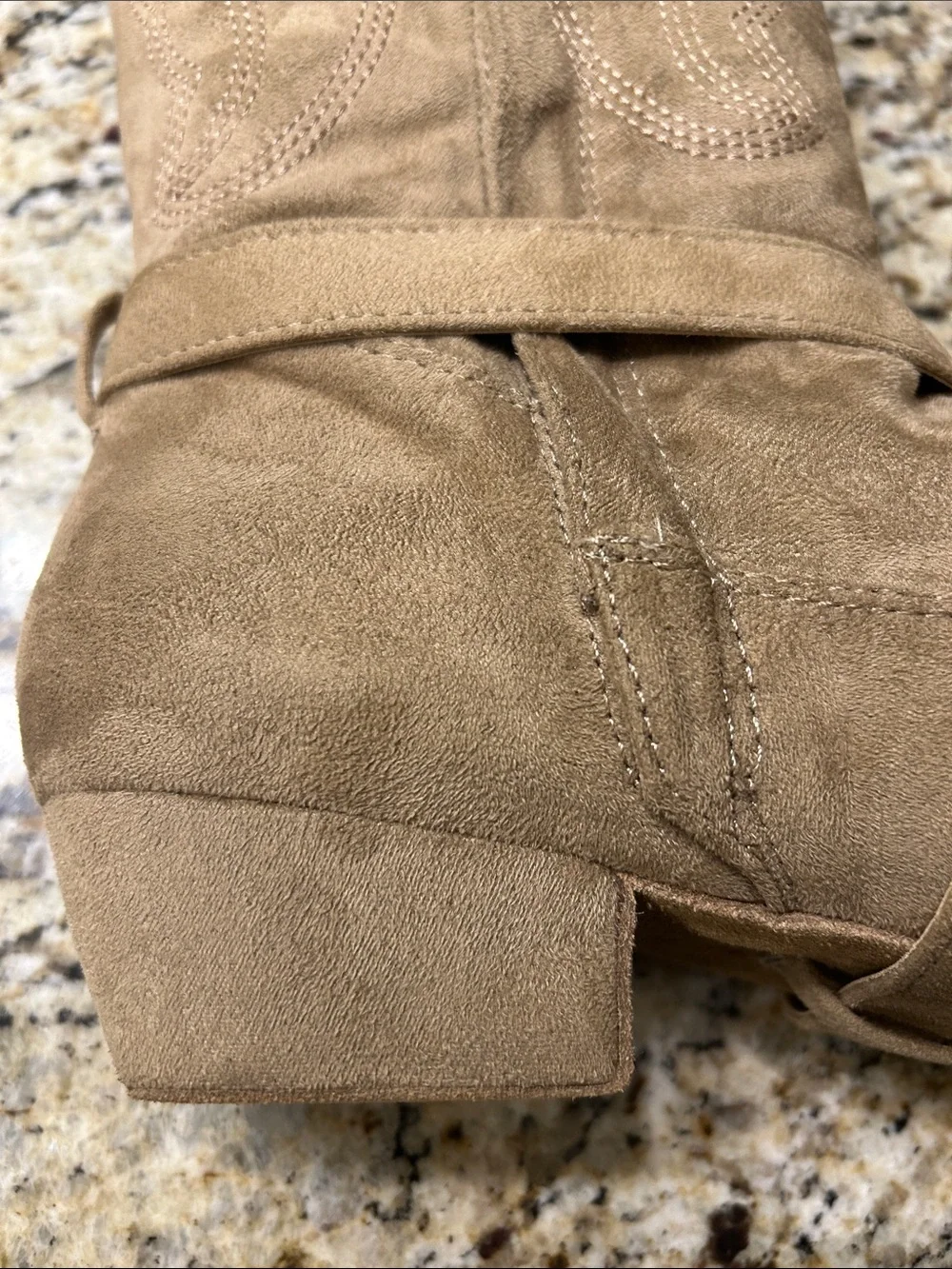 Jouncing’s Prescott Suede Sole Western Dance Boots in Beige with Buckle Detail